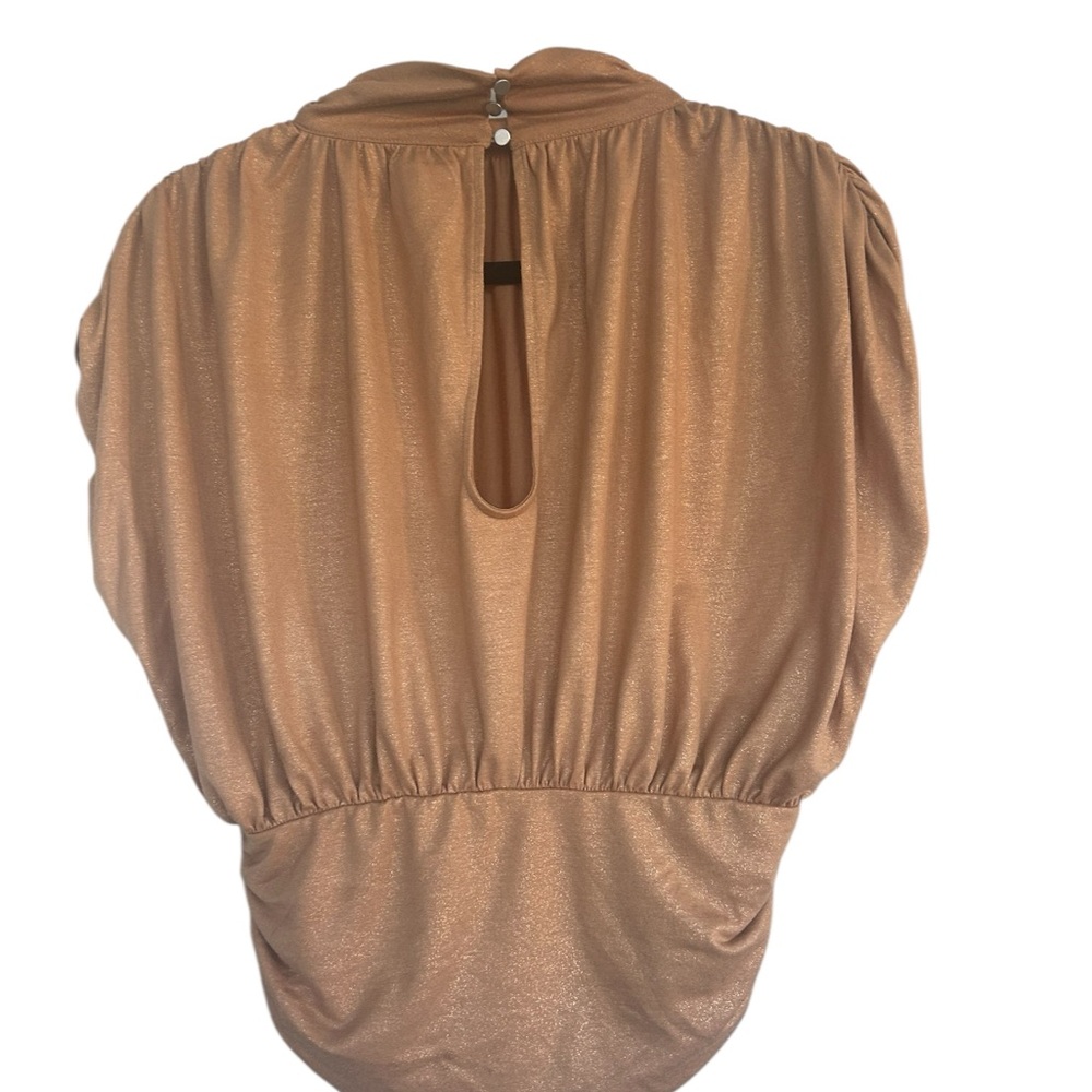 Anthropologie Maeve Ruched Metallic Muscle Tee Women’s Small in tan/gold - Picture 7 of 14